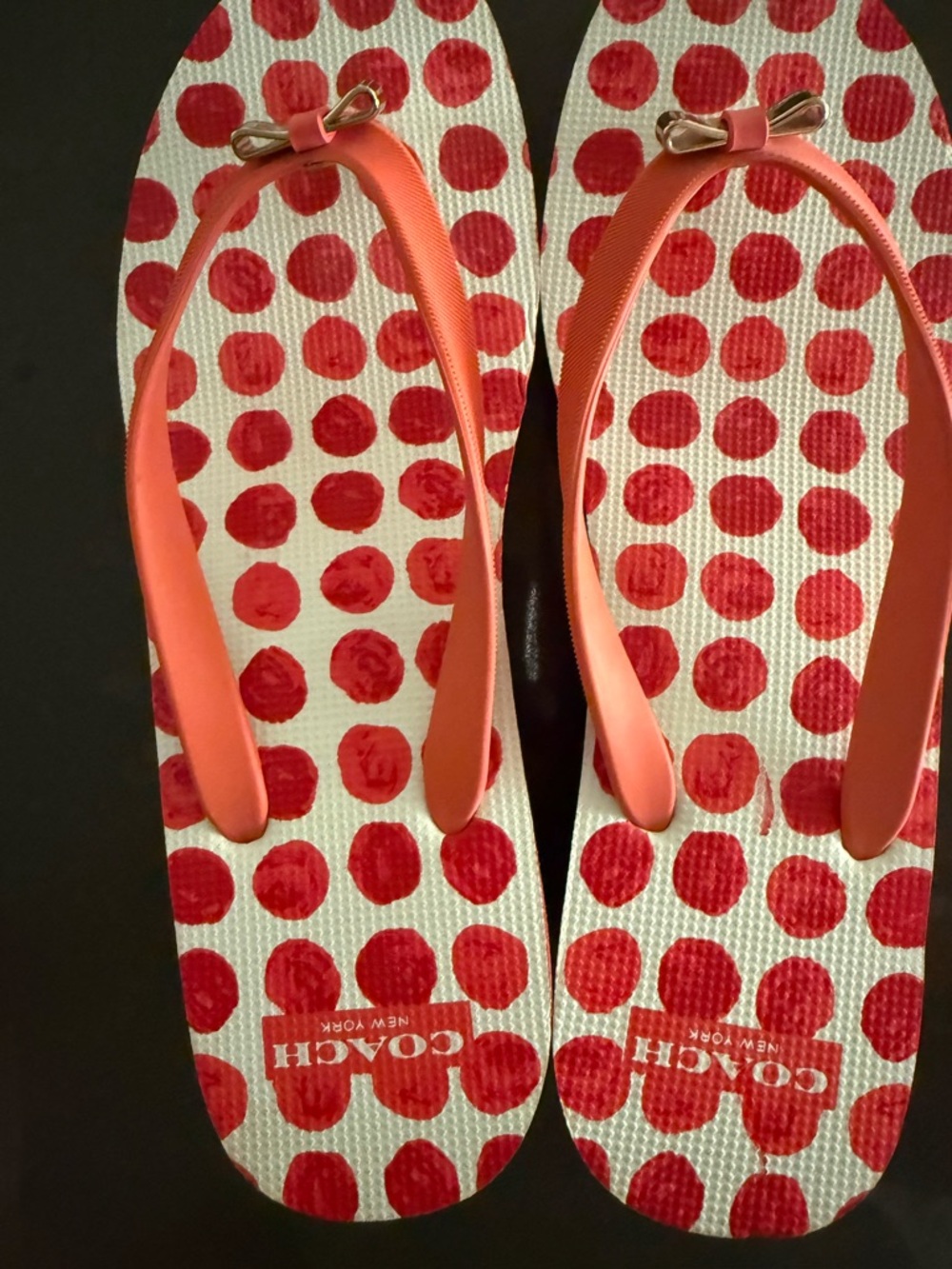 Coach Coral Flip Flops with Red Polka Dots - Picture 3 of 5